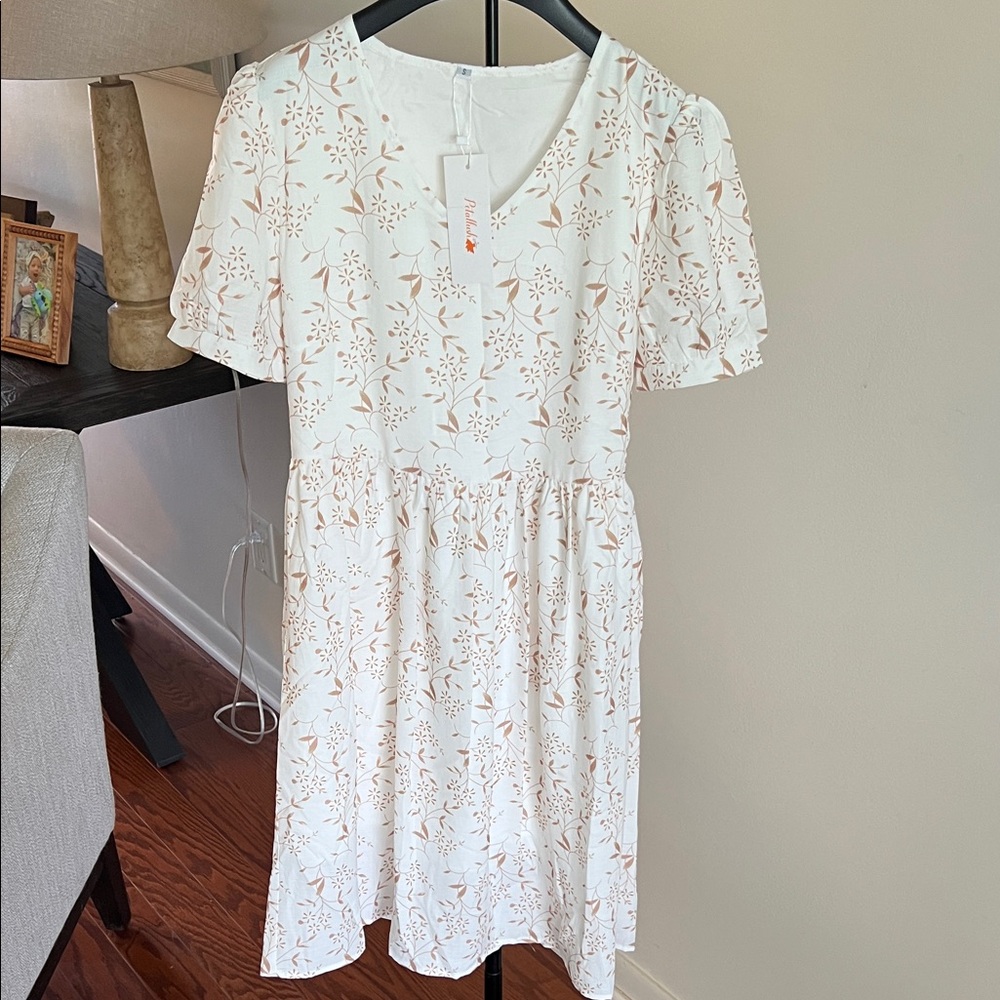 Petallush White and Brown Floral Midi Dress